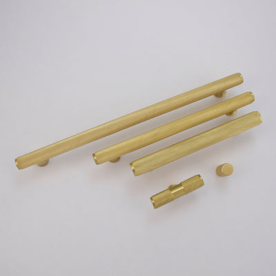 Knurled Brass T-Bar + Handles Brass 8.85&quot; Handle Drawer Pulls and Cabinet Knobs