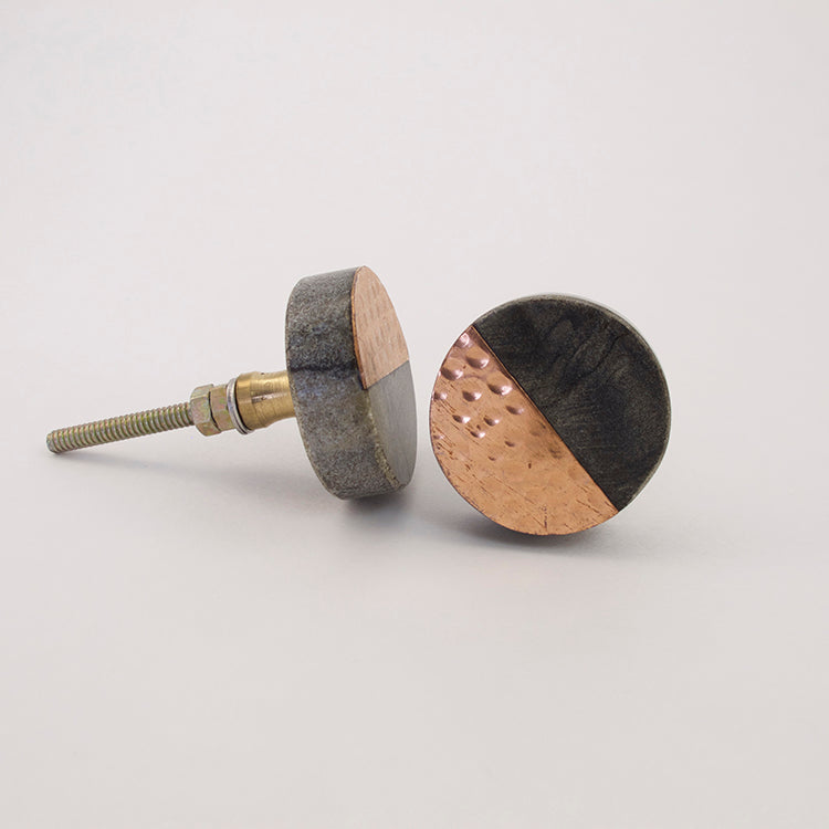 Gray Stone + Hammered Copper Round Knob