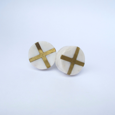 White Stone + Gold Round Knob  Drawer Pulls and Cabinet Knobs