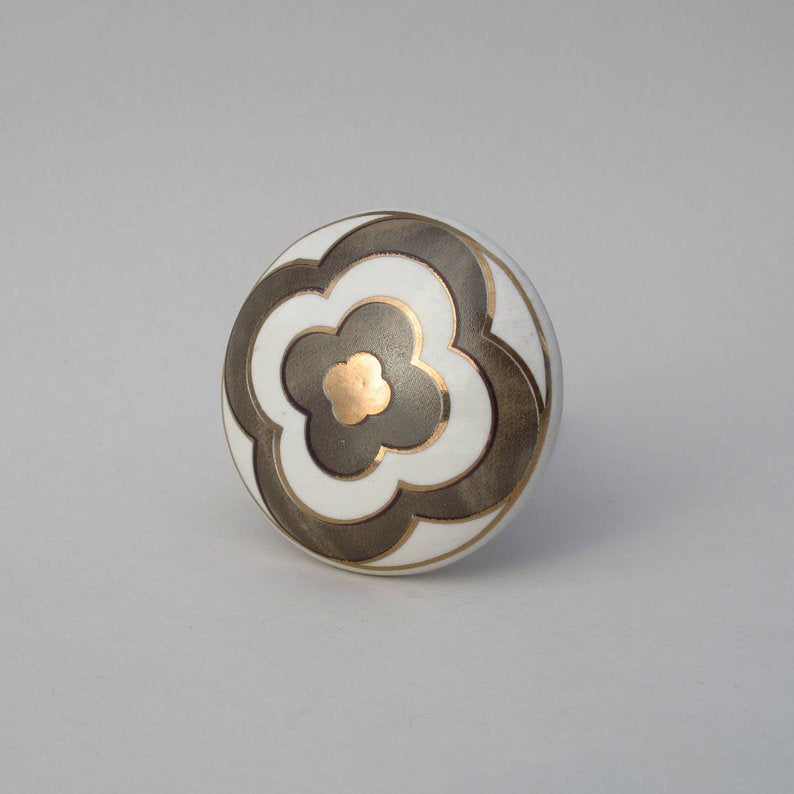 Grey + Gold Clover Knob  Drawer Pulls and Cabinet Knobs
