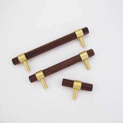 T-Bar Brass + Wood Handles  Drawer Pulls and Cabinet Knobs