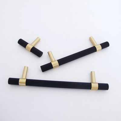 T-Bar Knurled Matte Black and Brass Dresser Handle - Hooks & Knobs T-Bar Knurled Matte Black and Brass Dresser Handle - Hooks & Knobs