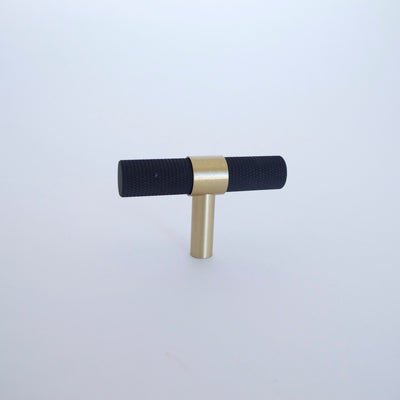 Knurled T-Bar Brass + Matte Black Handles  Drawer Pulls and Cabinet Knobs