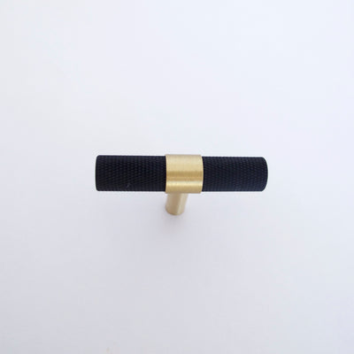 Knurled T-Bar Brass + Matte Black Handles  Drawer Pulls and Cabinet Knobs