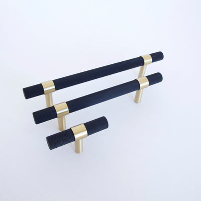 Knurled T-Bar Brass + Matte Black Handles  Drawer Pulls and Cabinet Knobs