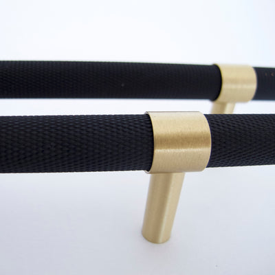 Knurled T-Bar Brass + Matte Black Handles  Drawer Pulls and Cabinet Knobs