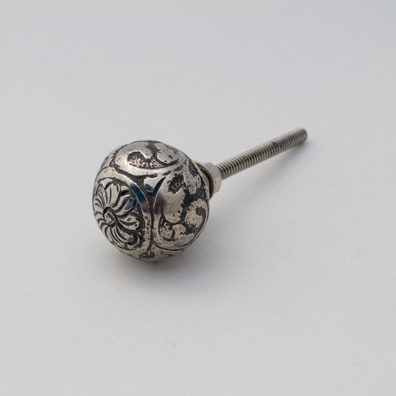Silver Floral Ball Knob  Drawer Pulls and Cabinet Knobs