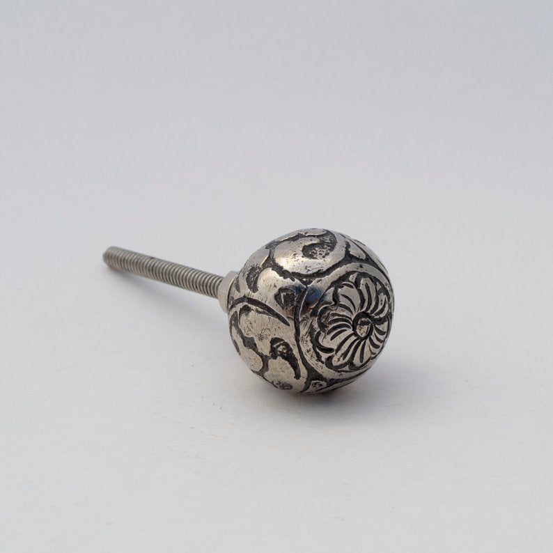 Silver Floral Ball Knob  Drawer Pulls and Cabinet Knobs