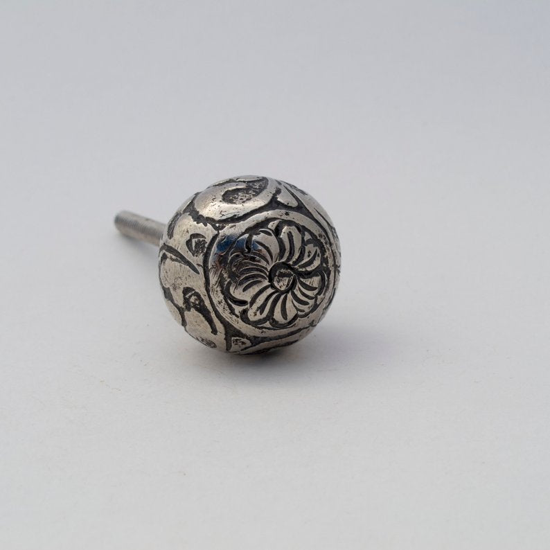 Silver Floral Ball Knob  Drawer Pulls and Cabinet Knobs