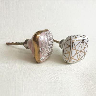 White + Gold Aurelian Knob  Drawer Pulls and Cabinet Knobs