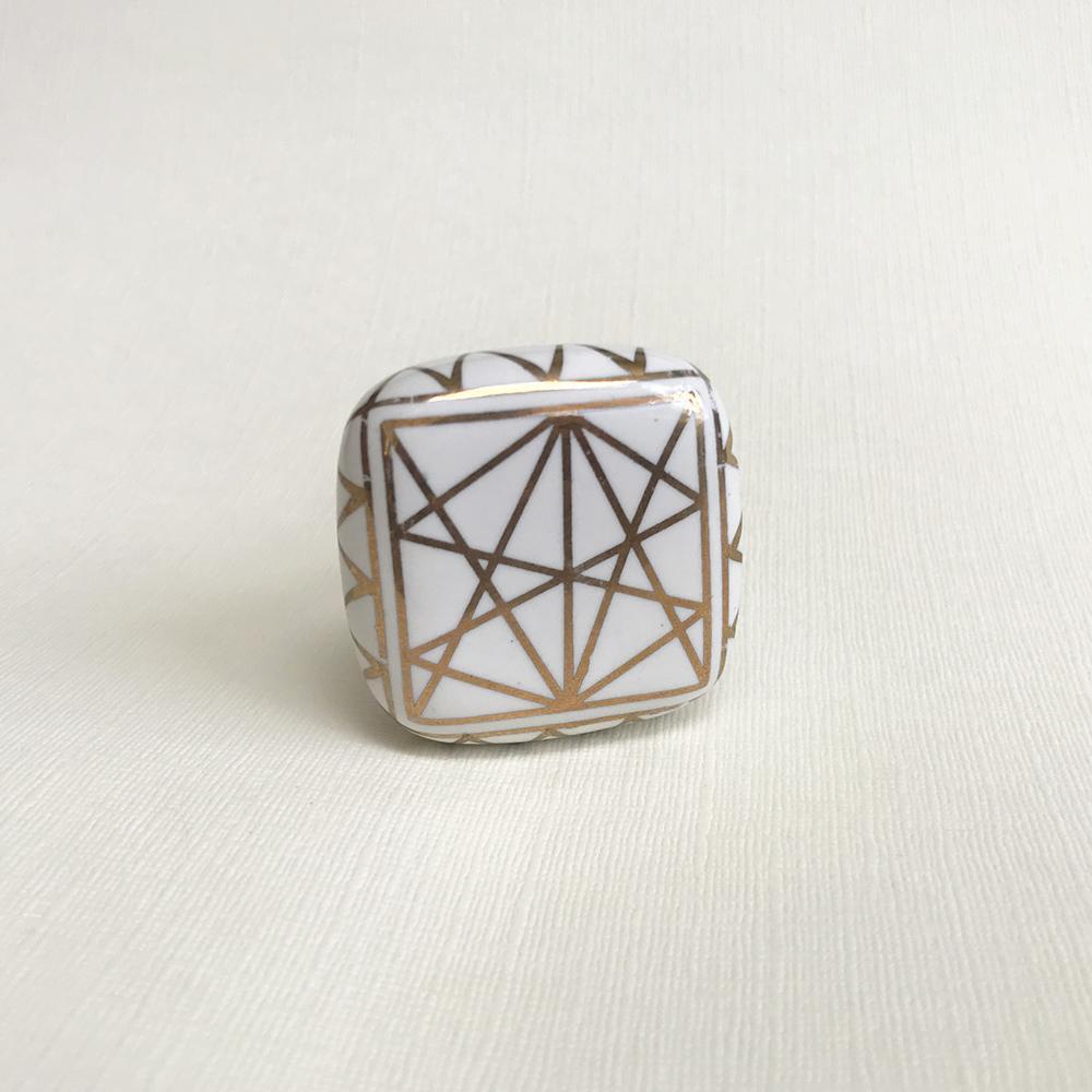 White + Gold Aurelian Knob  Drawer Pulls and Cabinet Knobs