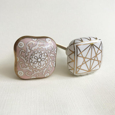 White + Gold Aurelian Knob  Drawer Pulls and Cabinet Knobs
