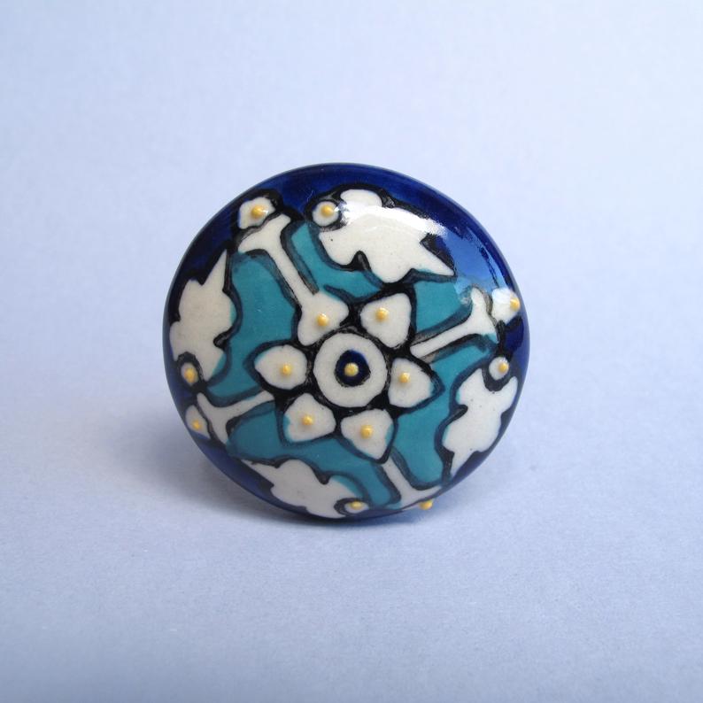 Hand-Painted Blue Knob  Drawer Pulls and Cabinet Knobs