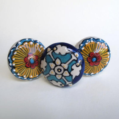 Hand-Painted Blue Knob  Drawer Pulls and Cabinet Knobs