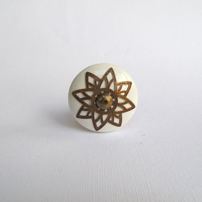 Brass Starburst Knob - White Round  Drawer Pulls and Cabinet Knobs