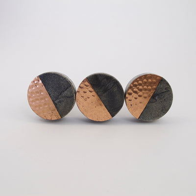 Gray Stone + Hammered Copper Round Knob  Drawer Pulls and Cabinet Knobs