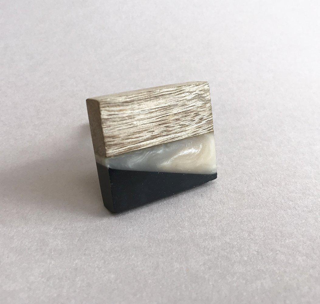 Frosted Timber Knob Rectangle Diagonals Black/Resin/Wood Drawer Pulls and Cabinet Knobs