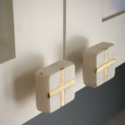 White Stone + Gold Square Knob