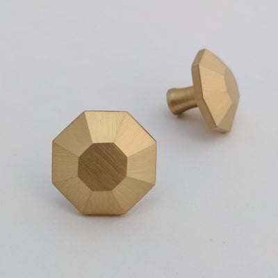 Modern Brass Rounded Hexagon Knob - Drawer Knobs and pulls, Gold Brushed Brass Finish, Cabinet Knobs and Pulls, Solid Brass Metal,  Modern