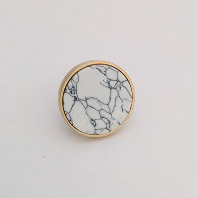 Modern Marble Knob - Round White + Black Marble Stone -  Gold Accent - Unique Drawer Pulls, Cabinet Knobs and Pulls, Unique, Decorative