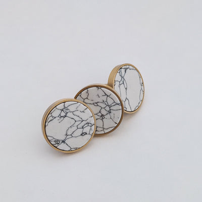 Modern Marble Knob - Round White + Black Marble Stone -  Gold Accent - Unique Drawer Pulls, Cabinet Knobs and Pulls, Unique, Decorative