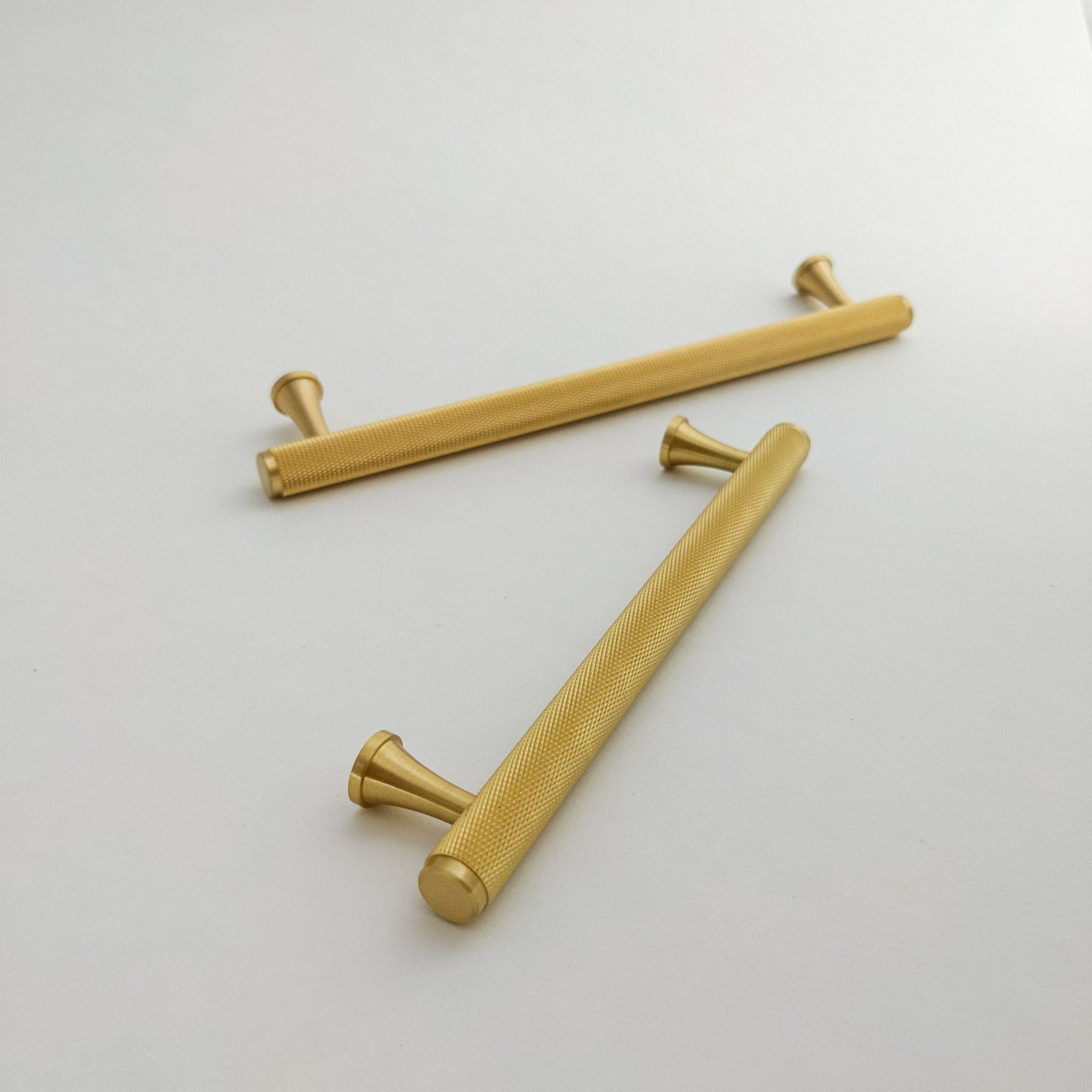 Knurled Brass Handles and T-bar - Drawer Handles pulls, Gold Finish, Cabinet  Pulls, Solid Brass Metal,  Modern