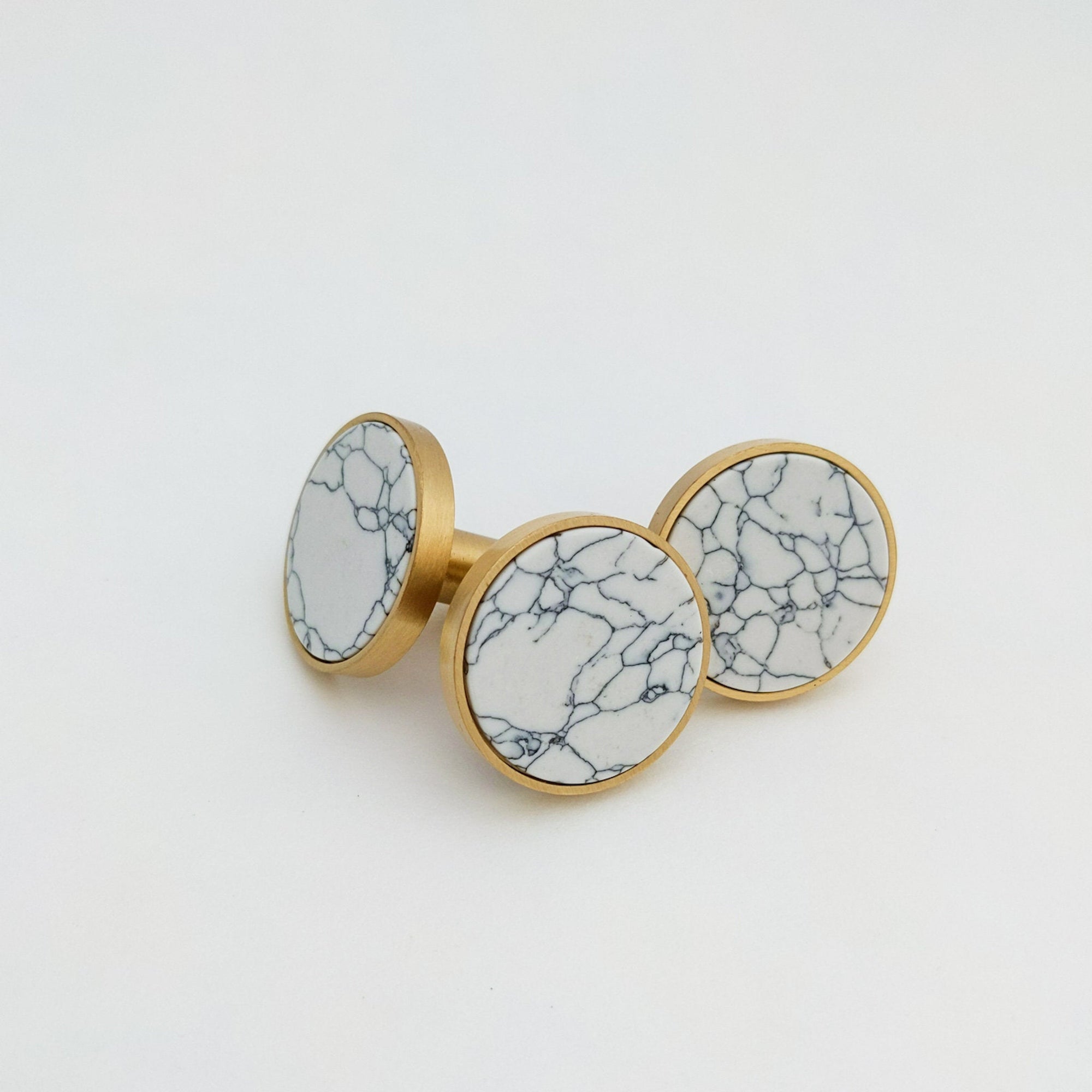 Modern Marble Knob - Round White + Black Marble Stone -  Gold Accent - Unique Drawer Pulls, Cabinet Knobs and Pulls, Unique, Decorative
