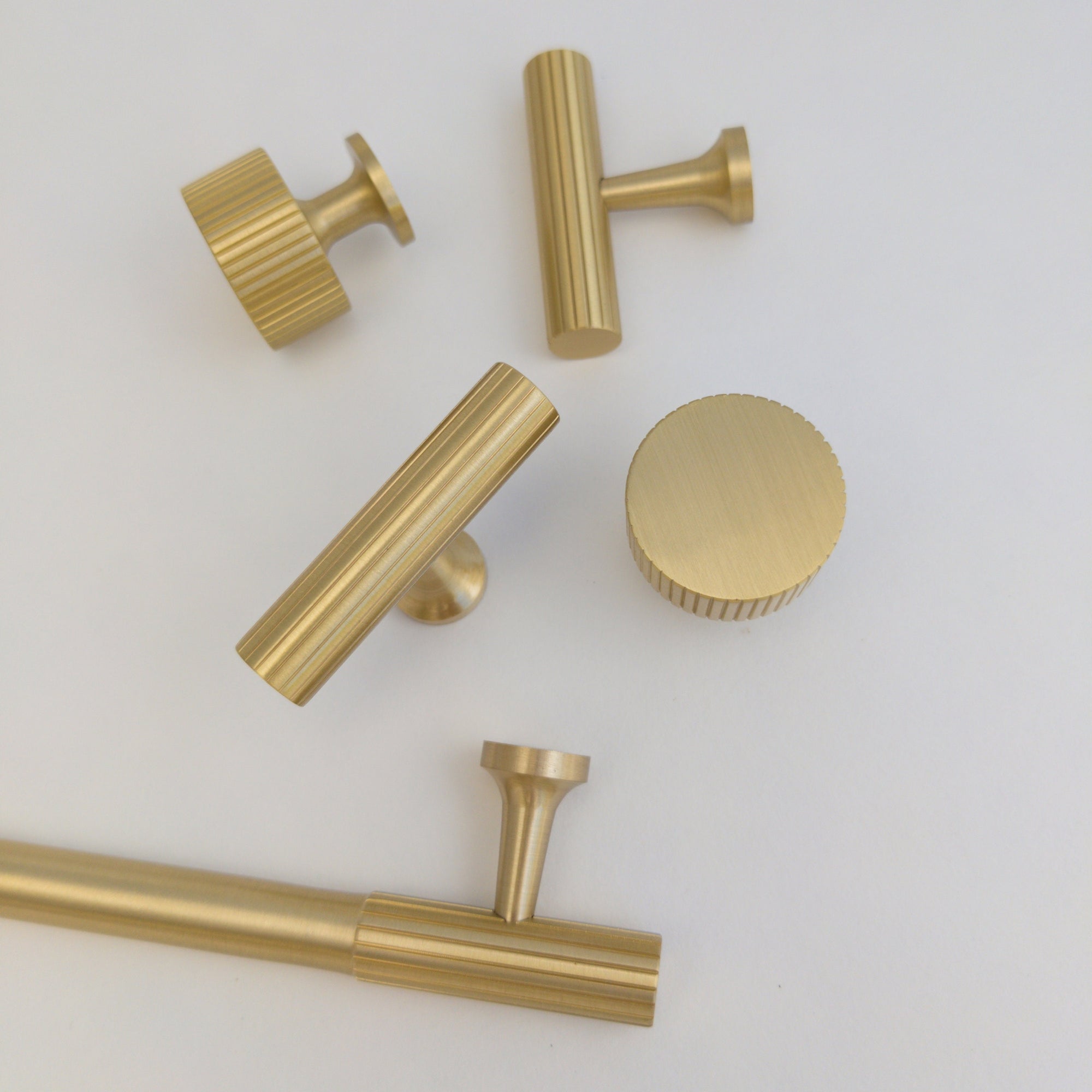 Fluted Brass Gold T-Bar Knob - Cabinet Pulls - Hooks & Knobs