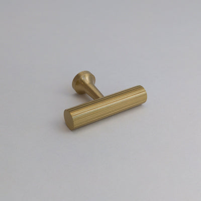 Fluted Brass Gold T-Bar Knob - Cabinet Pulls and Drawer Handles, Brushed Gold  Finish,  Solid Metal,  Classic Drawer Pull Handles