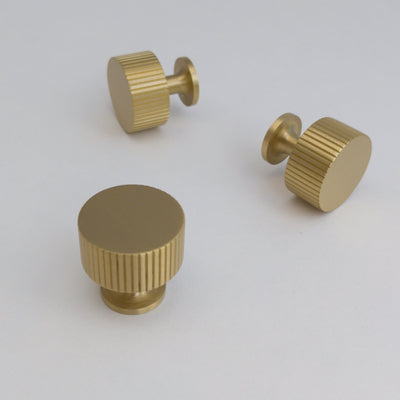 Fluted Brass Gold Round Knob - Cabinet Pulls and Drawer Handles, Brushed Gold  Finish,  Solid Metal,  Classic Drawer Pull Handles