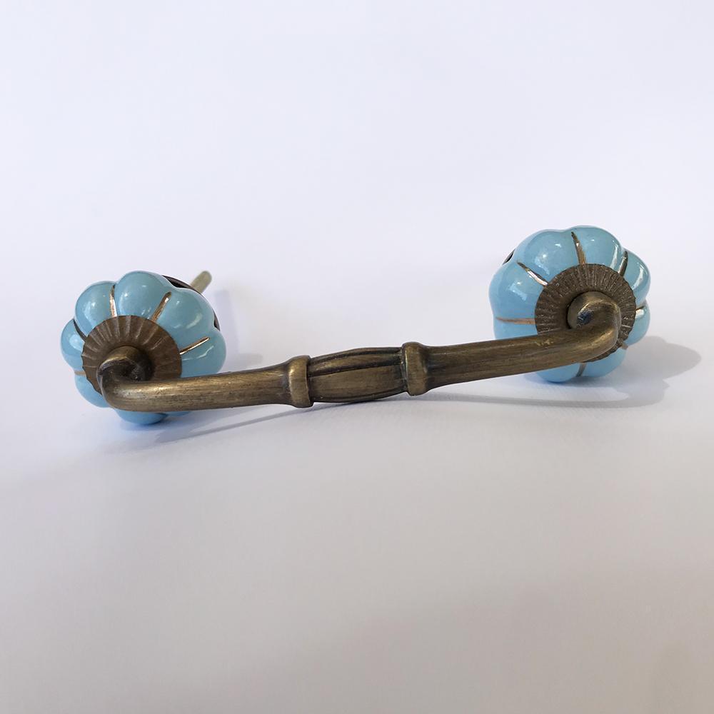 Marigold Blue and Brass Handle  Drawer Pulls and Cabinet Knobs