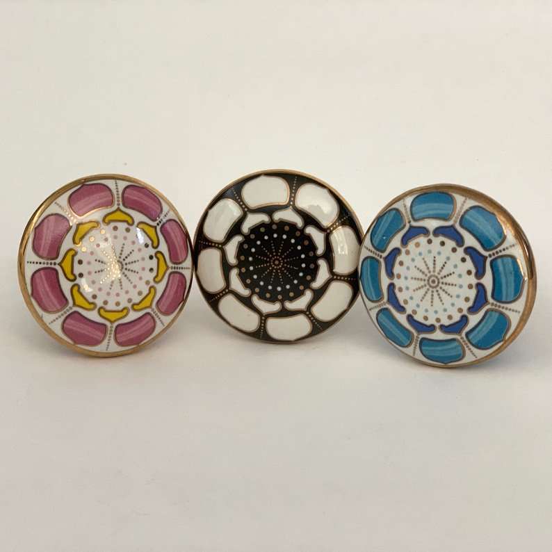 boho knobs for dresser Rasiya Art Kitchen Cabinet Knobs and Pulls for Dresser Drawers - Pack of 6 | Assorted Ceramic Pull Handle Vintage Decorative Boho Farmhouse Kitchen Decor