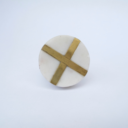 White Stone + Gold Round Knob  Drawer Pulls and Cabinet Knobs