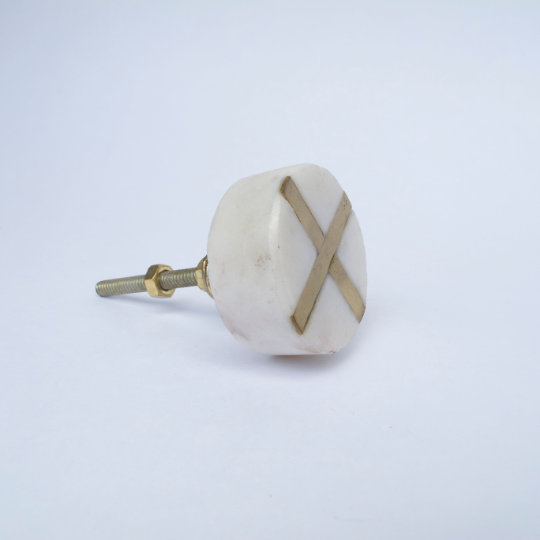 White Stone + Gold Round Knob  Drawer Pulls and Cabinet Knobs