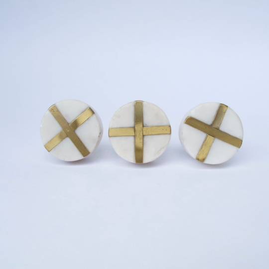 White Stone + Gold Round Knob  Drawer Pulls and Cabinet Knobs