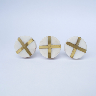 White Stone + Gold Round Knob  Drawer Pulls and Cabinet Knobs