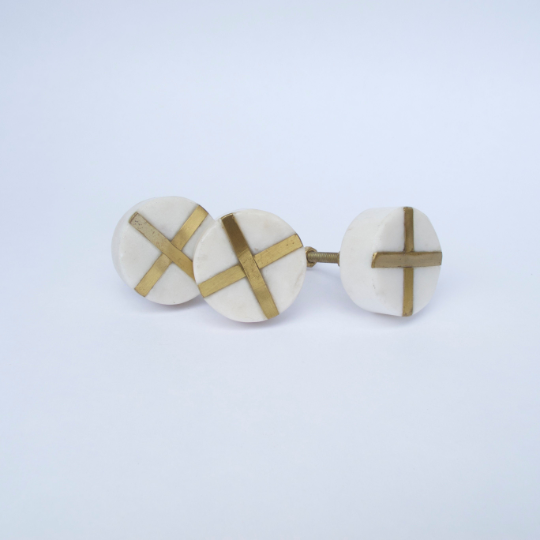 White Stone + Gold Round Knob  Drawer Pulls and Cabinet Knobs