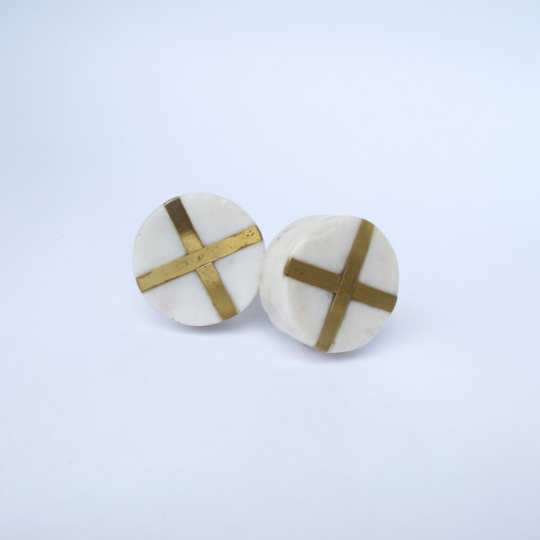 White Stone + Gold Round Knob  Drawer Pulls and Cabinet Knobs