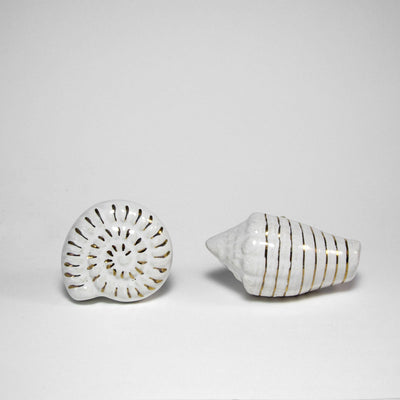 White and Gold Conch Knob  Drawer Pulls and Cabinet Knobs